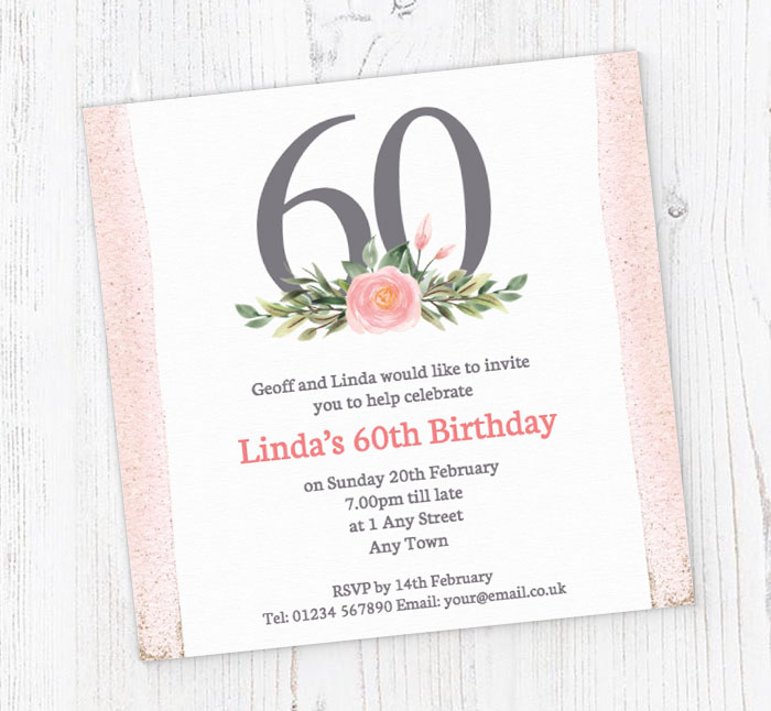 pink 60th square party invitations