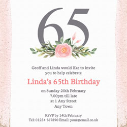 pink 65th square party invitations