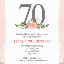 pink 70th square party invitations