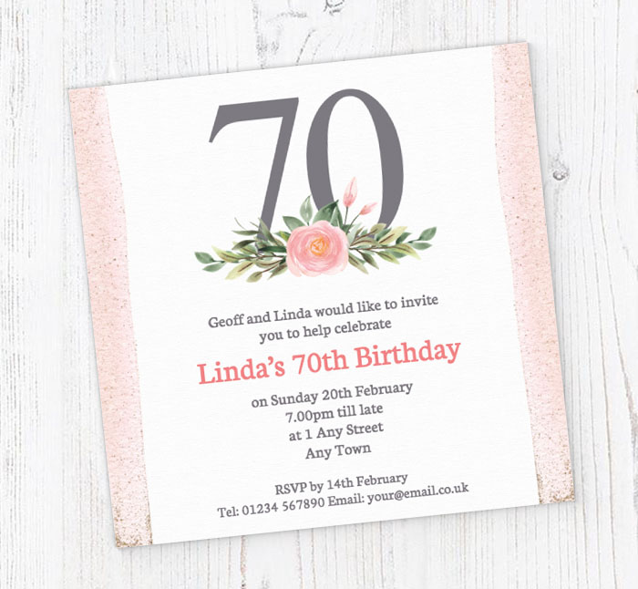 pink 70th square party invitations