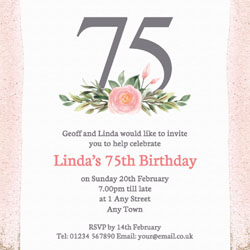 pink 75th square party invitations