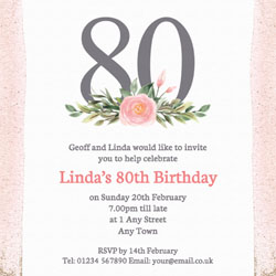 pink 80th square party invitations