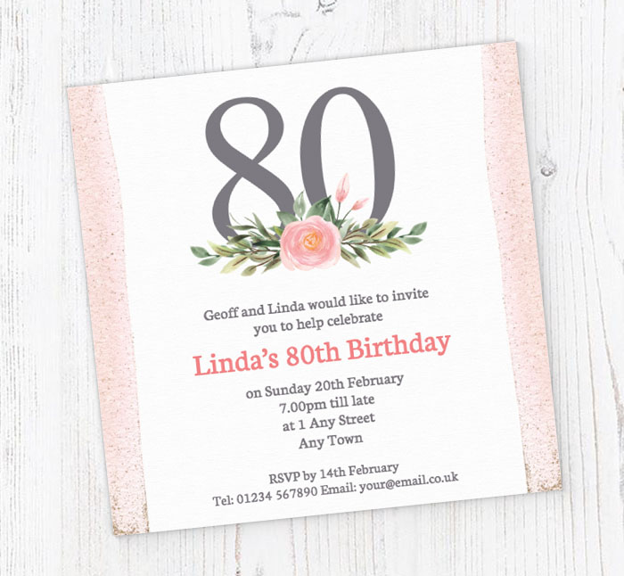 pink 80th square party invitations