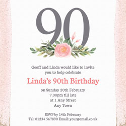 pink 90th square party invitations