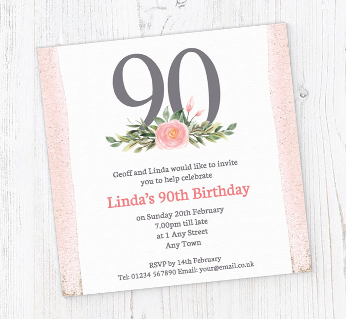 pink 90th square party invitations