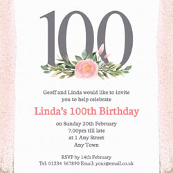 pink 100th square party invitations