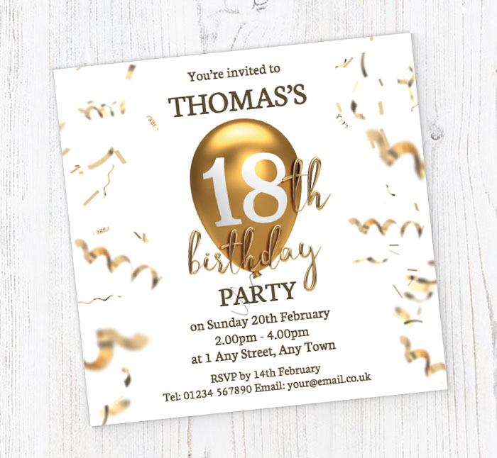 18th gold birthday balloon invitations