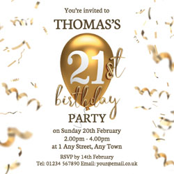 21st gold birthday balloon invitations