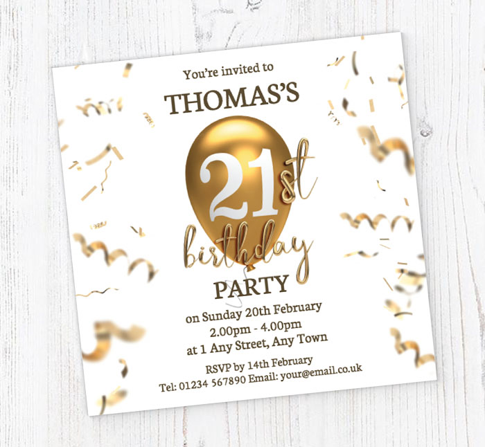 21st gold birthday balloon invitations