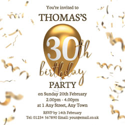 30th gold birthday balloon invitations