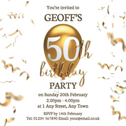 50th gold birthday balloon invitations