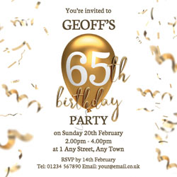 65th gold birthday balloon invitations