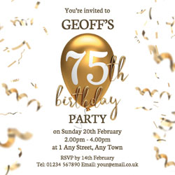 75th gold birthday balloon invitations