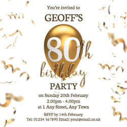 80th gold birthday balloon invitations