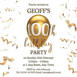 100th gold birthday balloon invitations