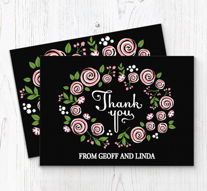 black and pink thank you cards