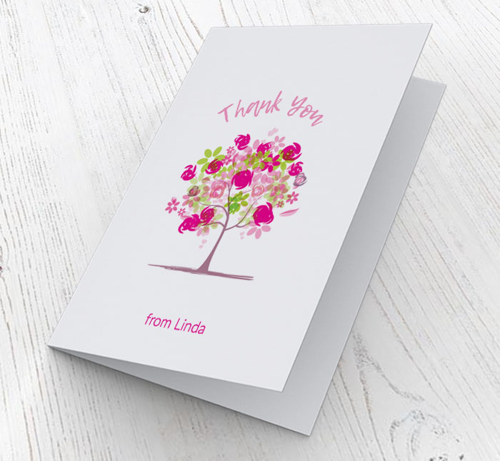 pink tree thank you cards