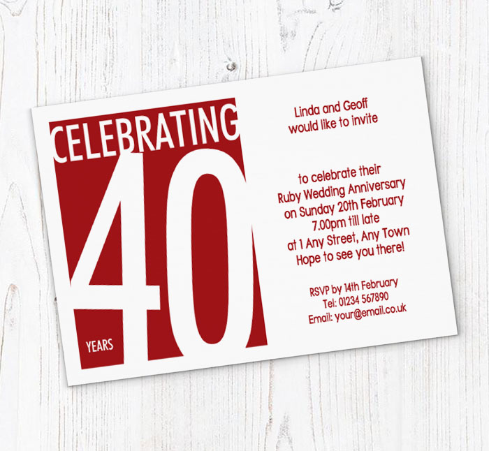 40th ruby wedding invitations