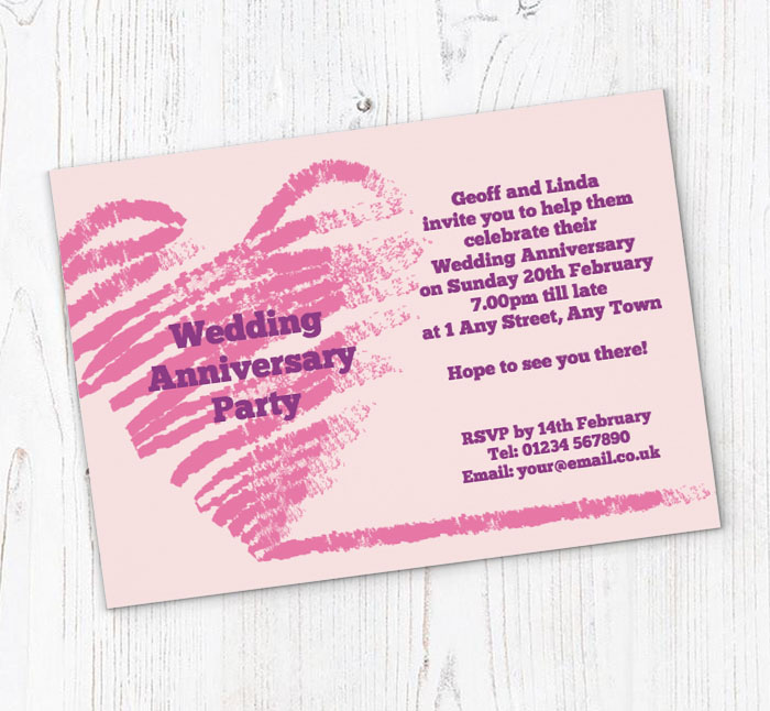 scribble heart anniversary invitations