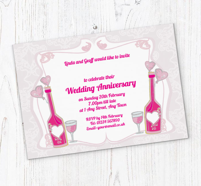 pink bottles anniversary invitations