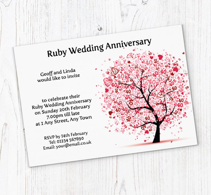 40th Tree Anniversary Invitations | Personalise Online Plus Free ...