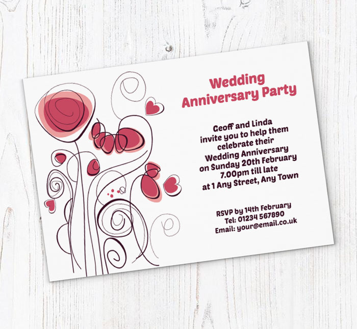 floral sketch anniversary invitations