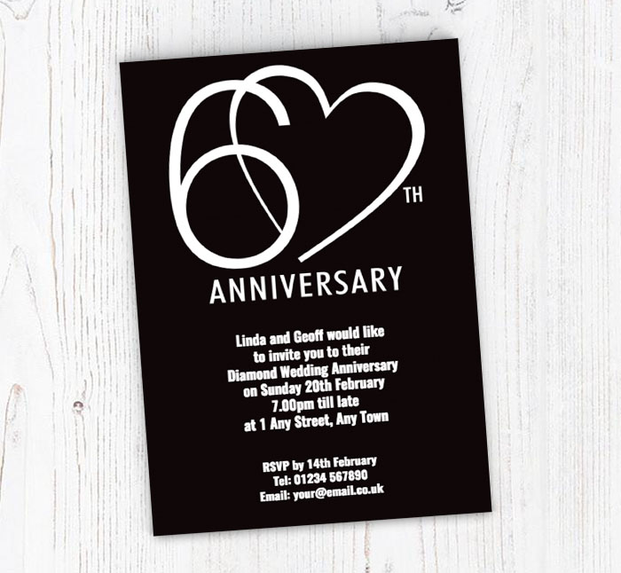 60th diamond heart invitations