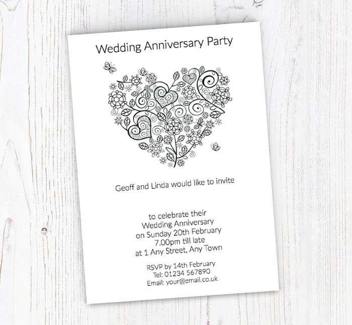 black and white heart invitations