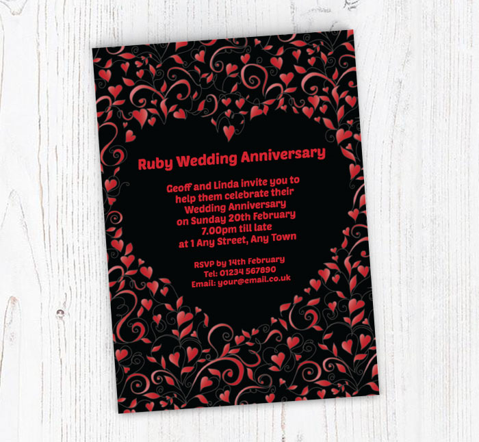 red and black hearts invitations