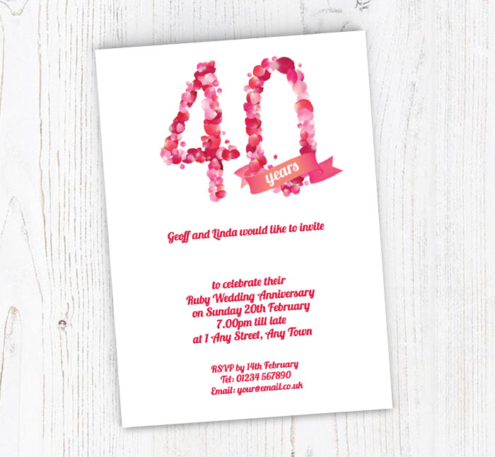 40th rose petals invitations