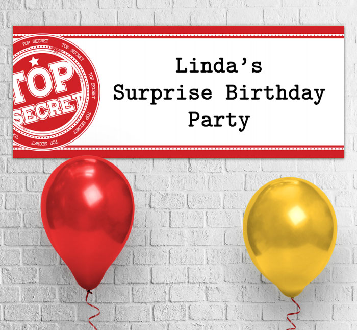 red top secret party banner