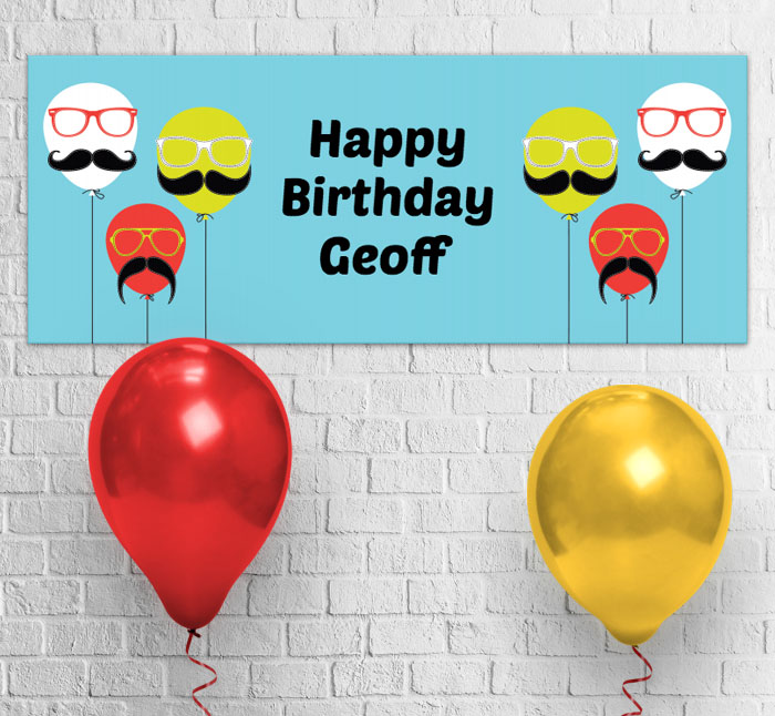 balloons with moustaches party banner