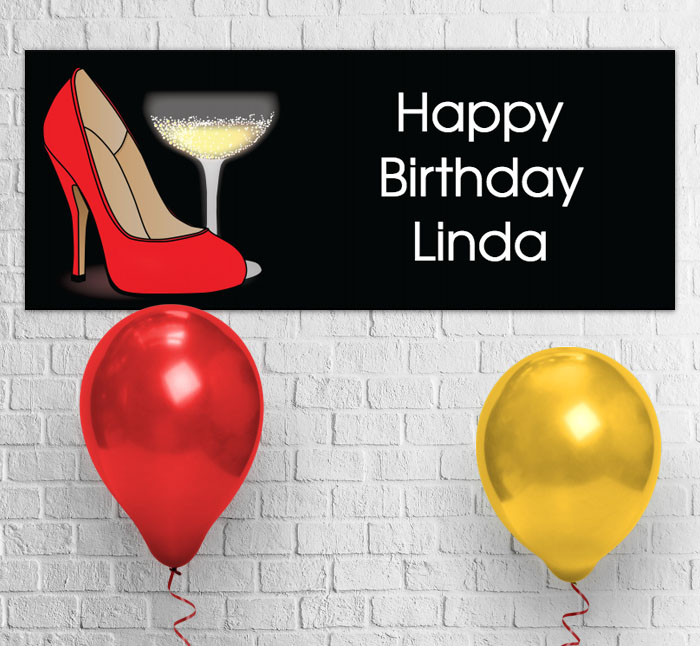 red shoe and champagne party banner