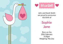 pink baby stork announcements