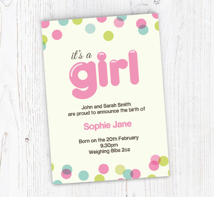 dotty baby girl announcements