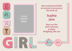 girls patchwork baby announcements