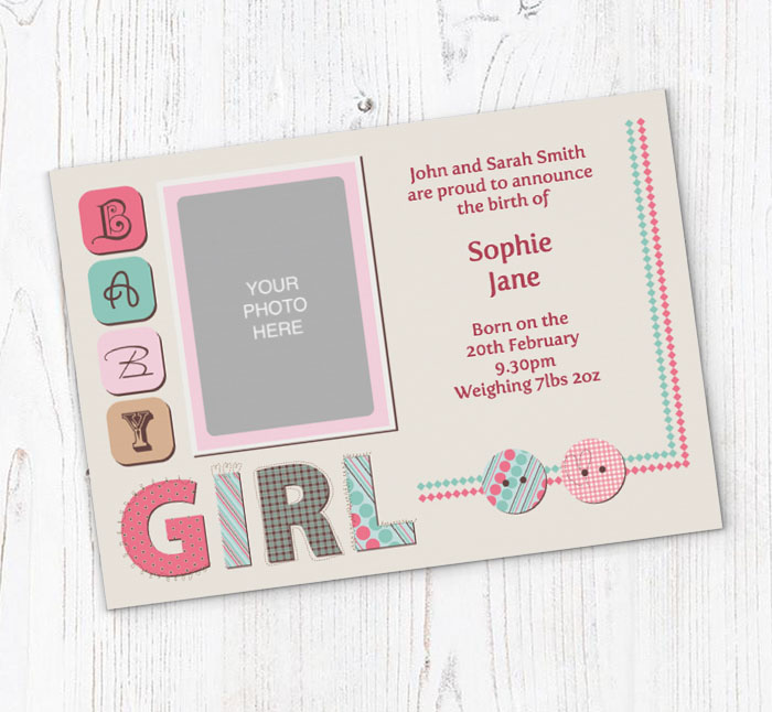 girls patchwork baby announcements