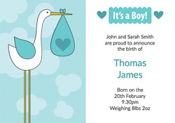 blue baby stork announcements