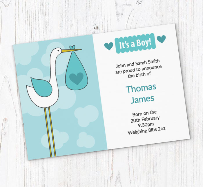 blue baby stork announcements