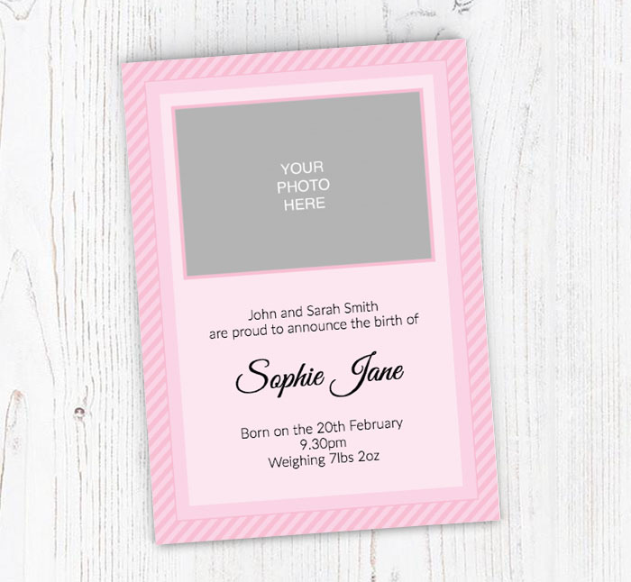 pink stripes baby announcements
