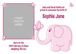 pink elephant baby announcements