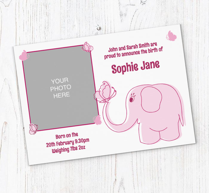 pink elephant baby announcements