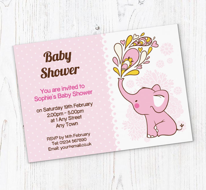 pink elephant baby shower invitations