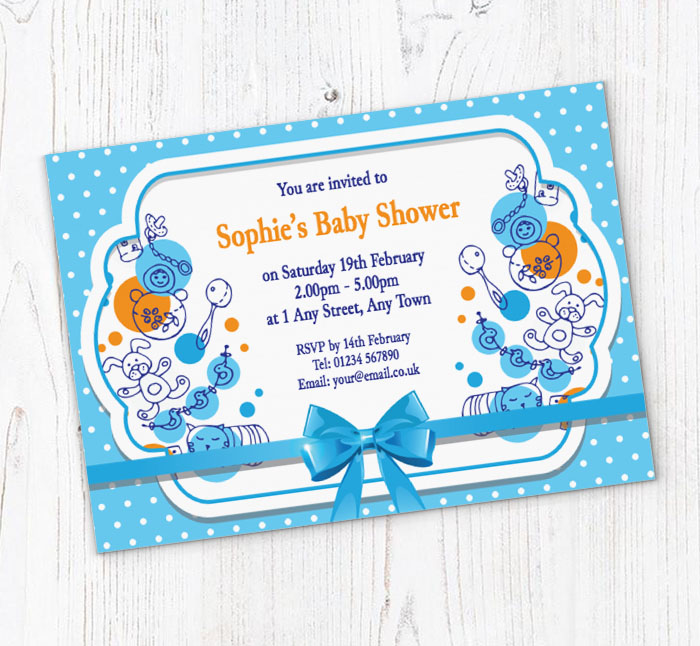 blue bow baby shower invitations