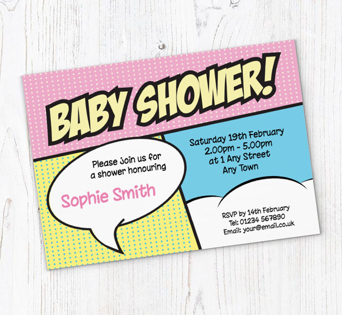 pop art baby shower invitations