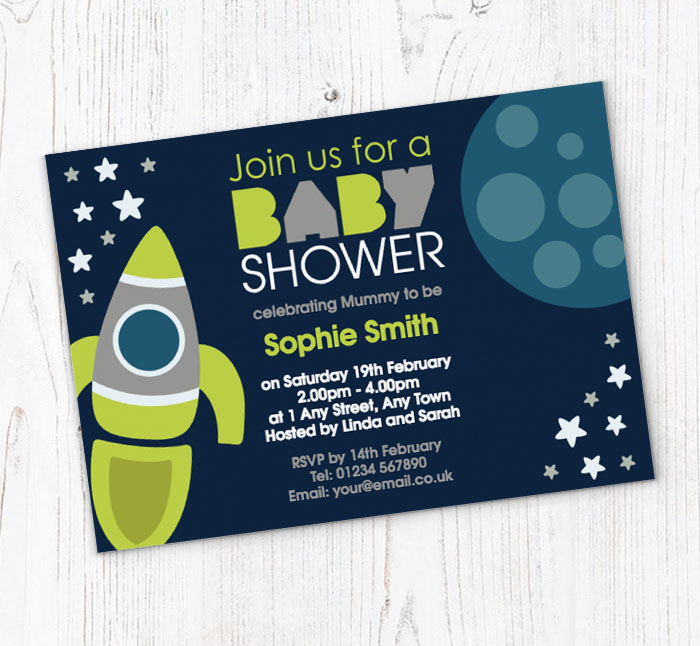 space rocket baby shower invitations