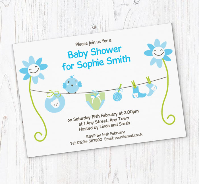 blue sunflowers baby shower invites