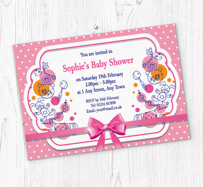 pink bow baby shower invitations