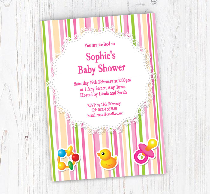 candy stripes baby shower invitations