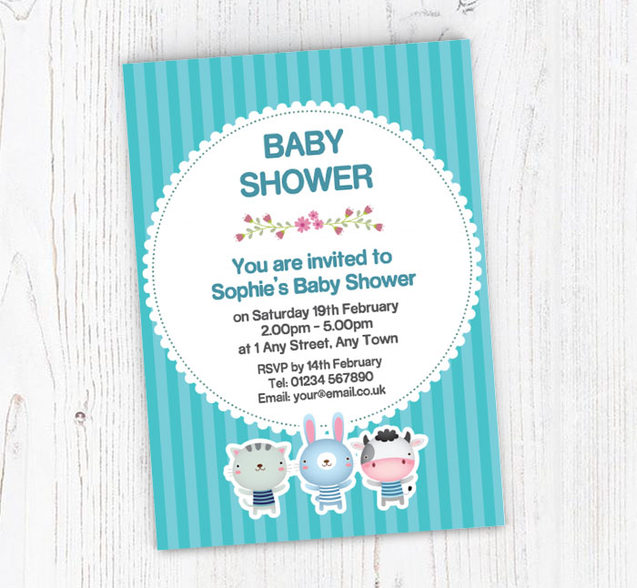 blue striped baby shower invitations